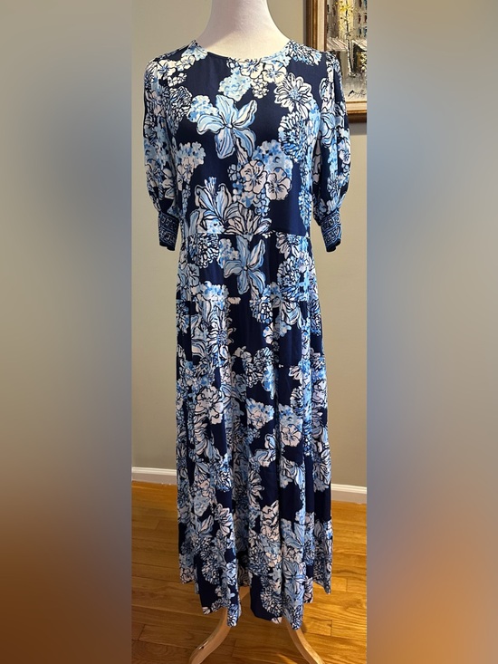 Lilly Pulitzer Dresses & Skirts - Lilly Pulitzer Ameilia Elbow Sleeve Dress Low Tide Navy Bouquet All Day EUC 8